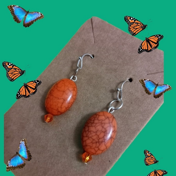 Hand Crafted Jewelry - orange crackle drop statement crystal earrings hand crafted